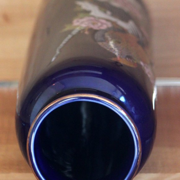 Vintage Kutani Style Cobalt Blue Vase With Pheasants and Flowers - Picture 10 of 11